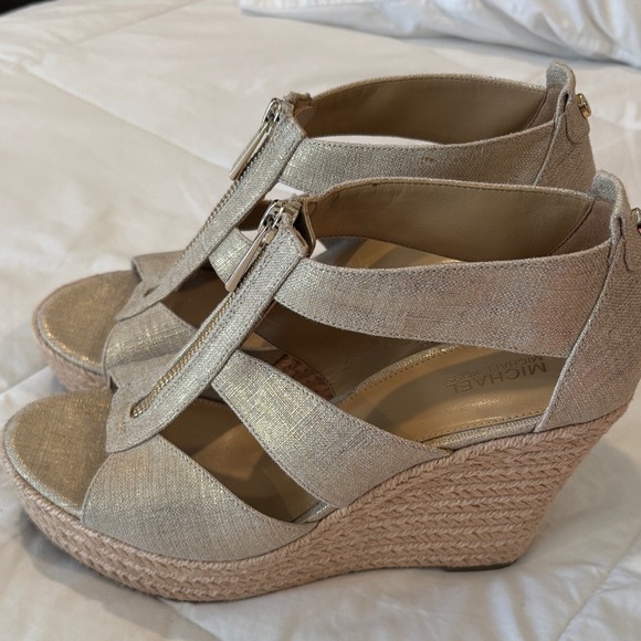 Michael Kors Gold and Tan Wedge Sandals - Picture 3 of 5